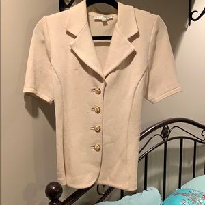 St. John Basics classic cream V-neck cardigan.